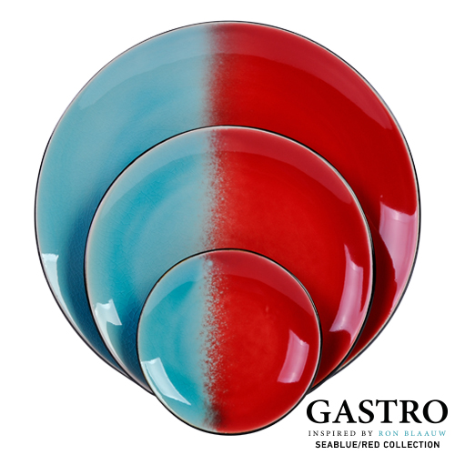 Gastro servies seablue red collection organic stoneware coupebord Ron Blaauw servies